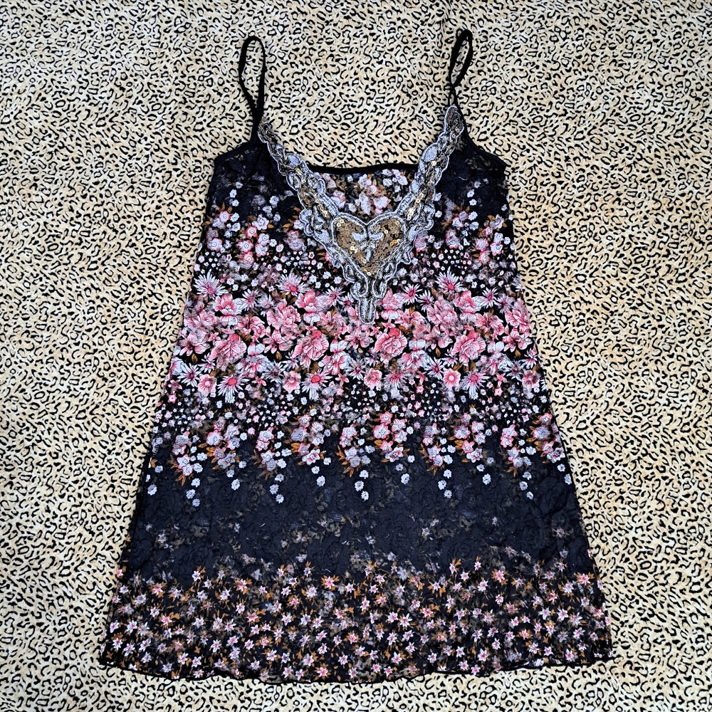 Pink and Black Lace Chemise with Delicate Detailing